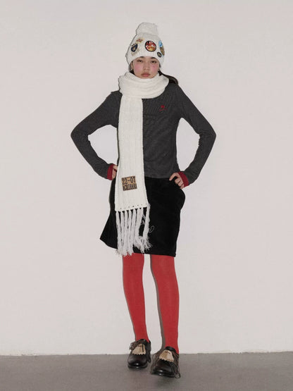 Achihara Cozy Soft Acrylic Knit Casual Round Top Badge Accent Women Beanie Hat