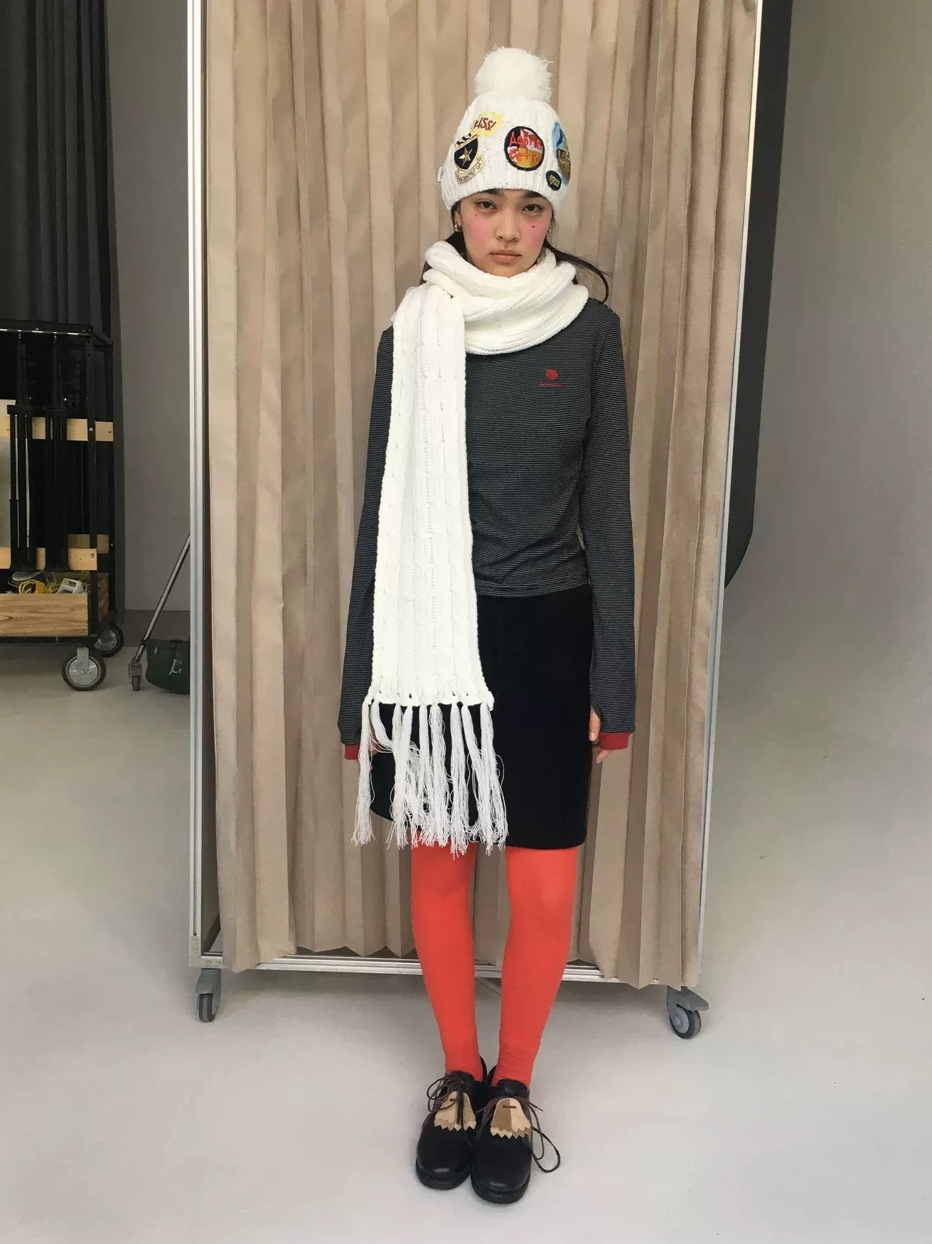 Achihara Cozy Soft Acrylic Knit Casual Round Top Badge Accent Women Beanie Hat