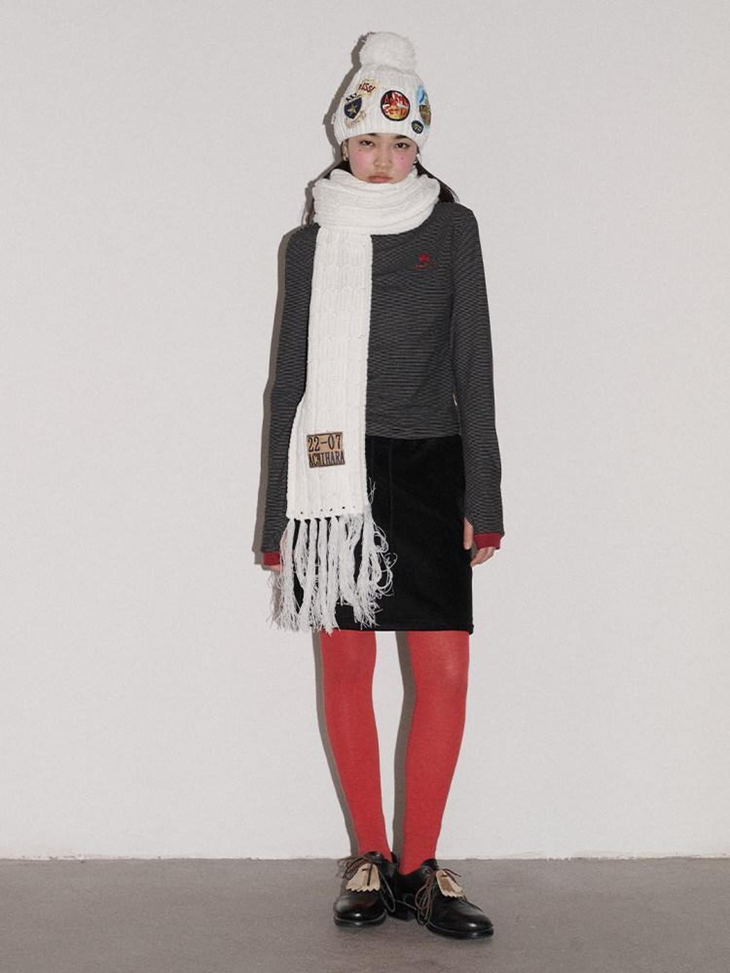 Achihara Cozy Soft Acrylic Knit Casual Round Top Badge Accent Women Beanie Hat