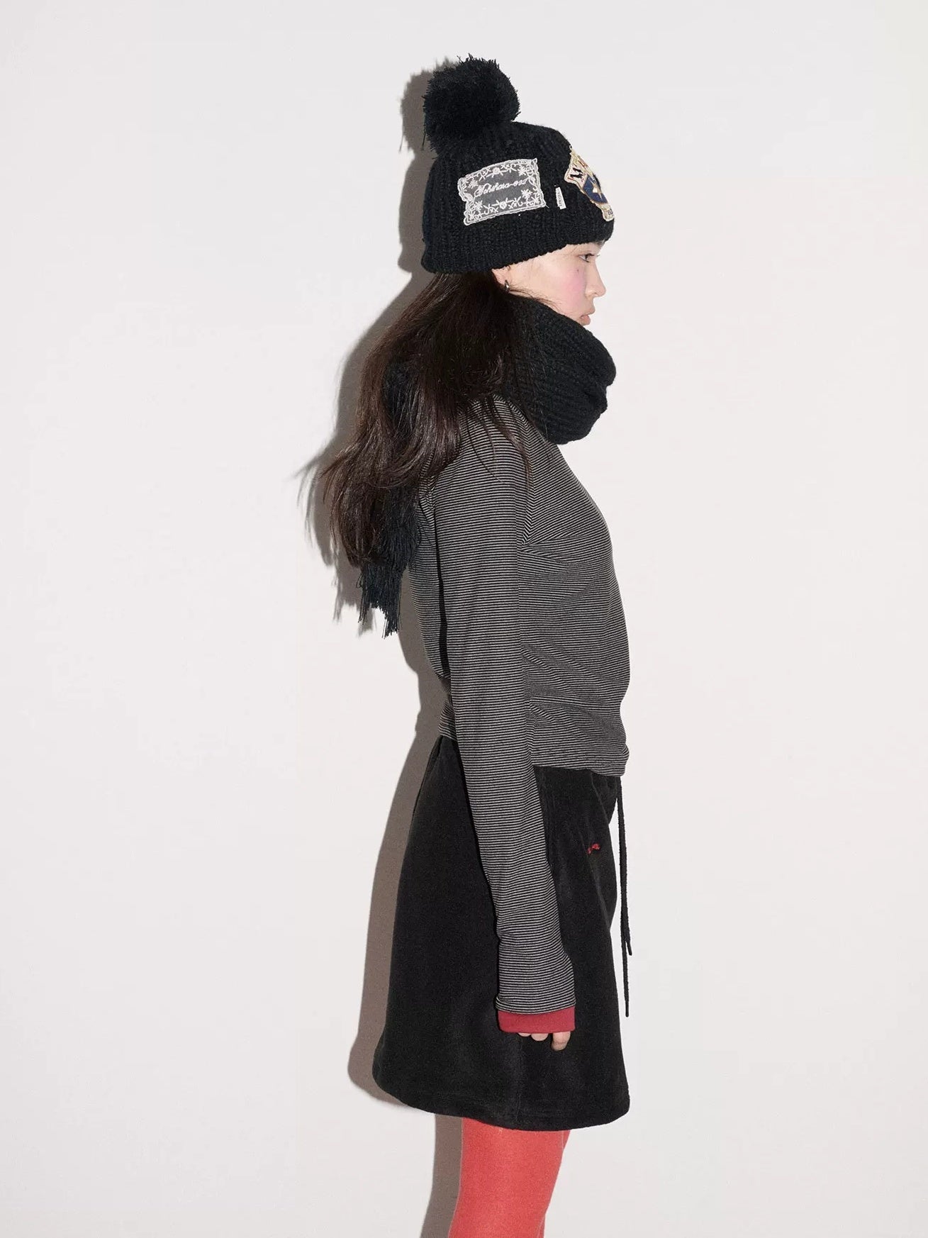 Achihara Cozy Soft Acrylic Knit Casual Round Top Badge Accent Women Beanie Hat