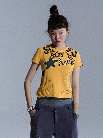Achihara_Cropped_Letter_Print_Vintage_Slim_Crew_Neck_Women&