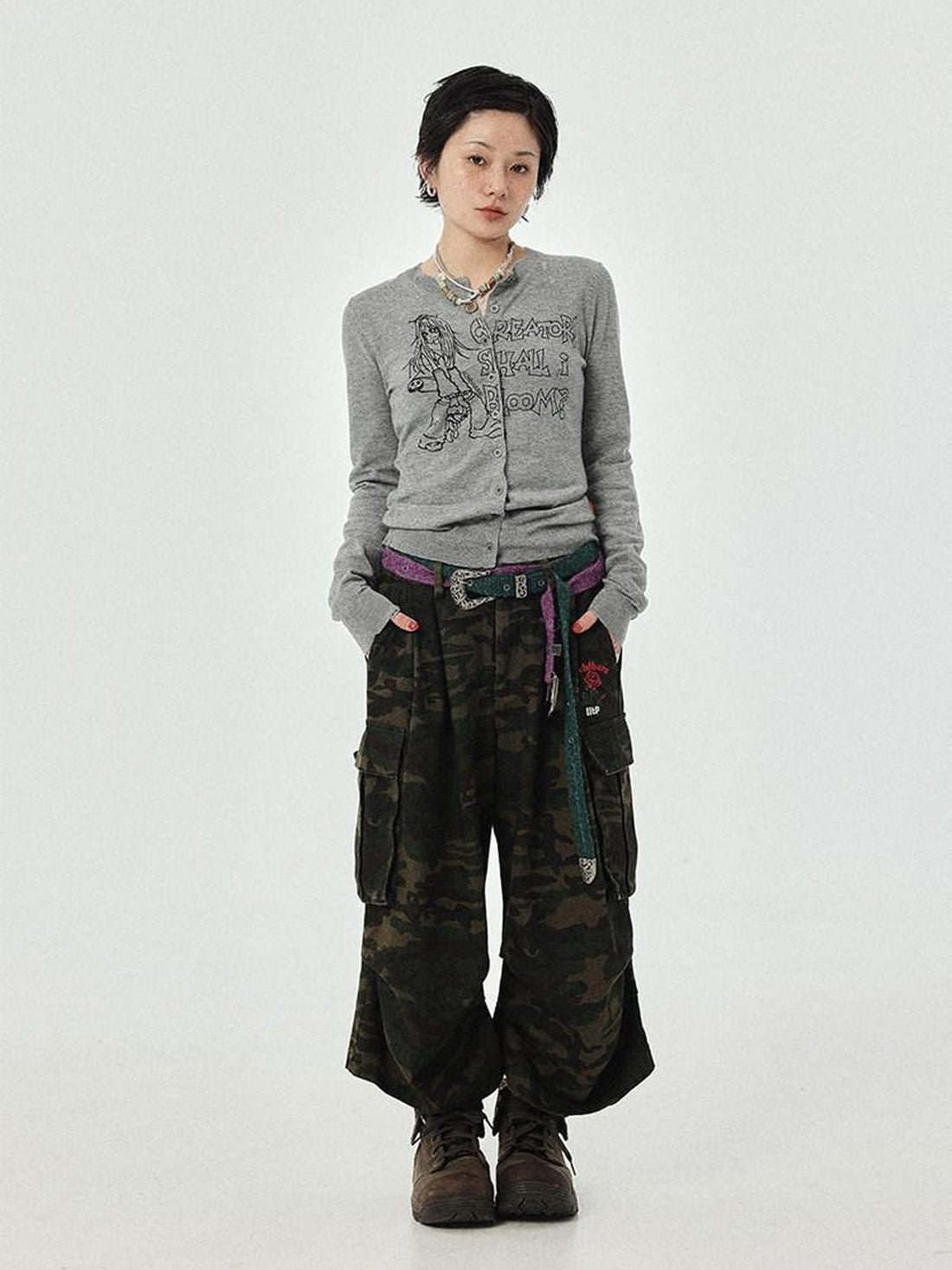 Achihara Cropped Manga Print Round Neck Loose Fit Women&