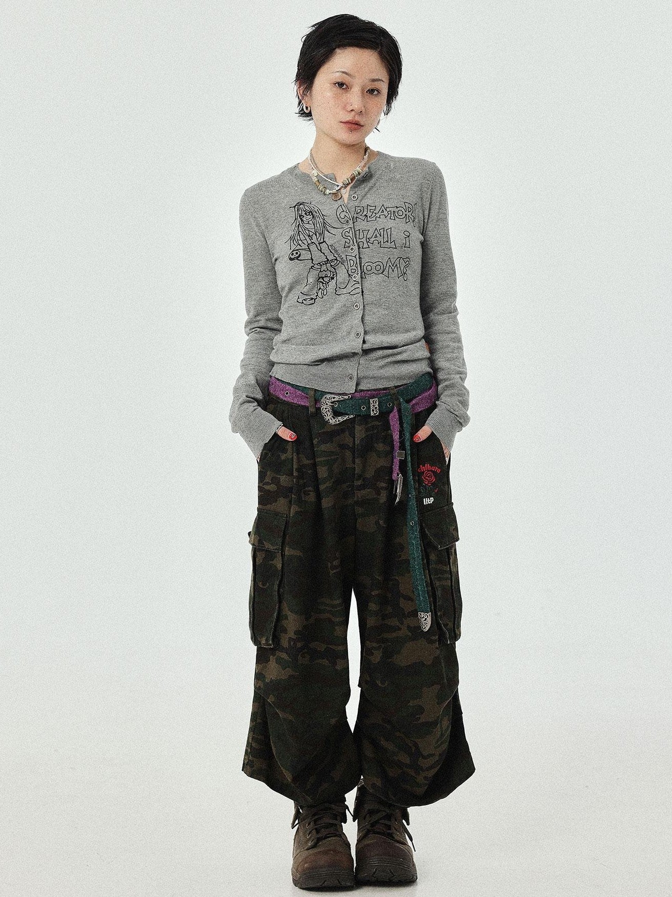 Achihara Cropped Manga Print Round Neck Loose Fit Women&