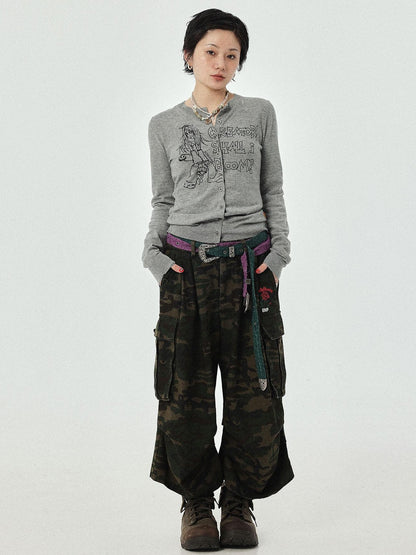 Achihara Cropped Manga Print Round Neck Loose Fit Women&