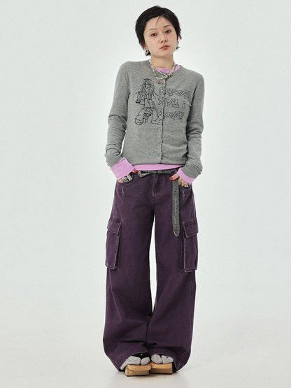 Achihara Cropped Manga Print Round Neck Loose Fit Women&