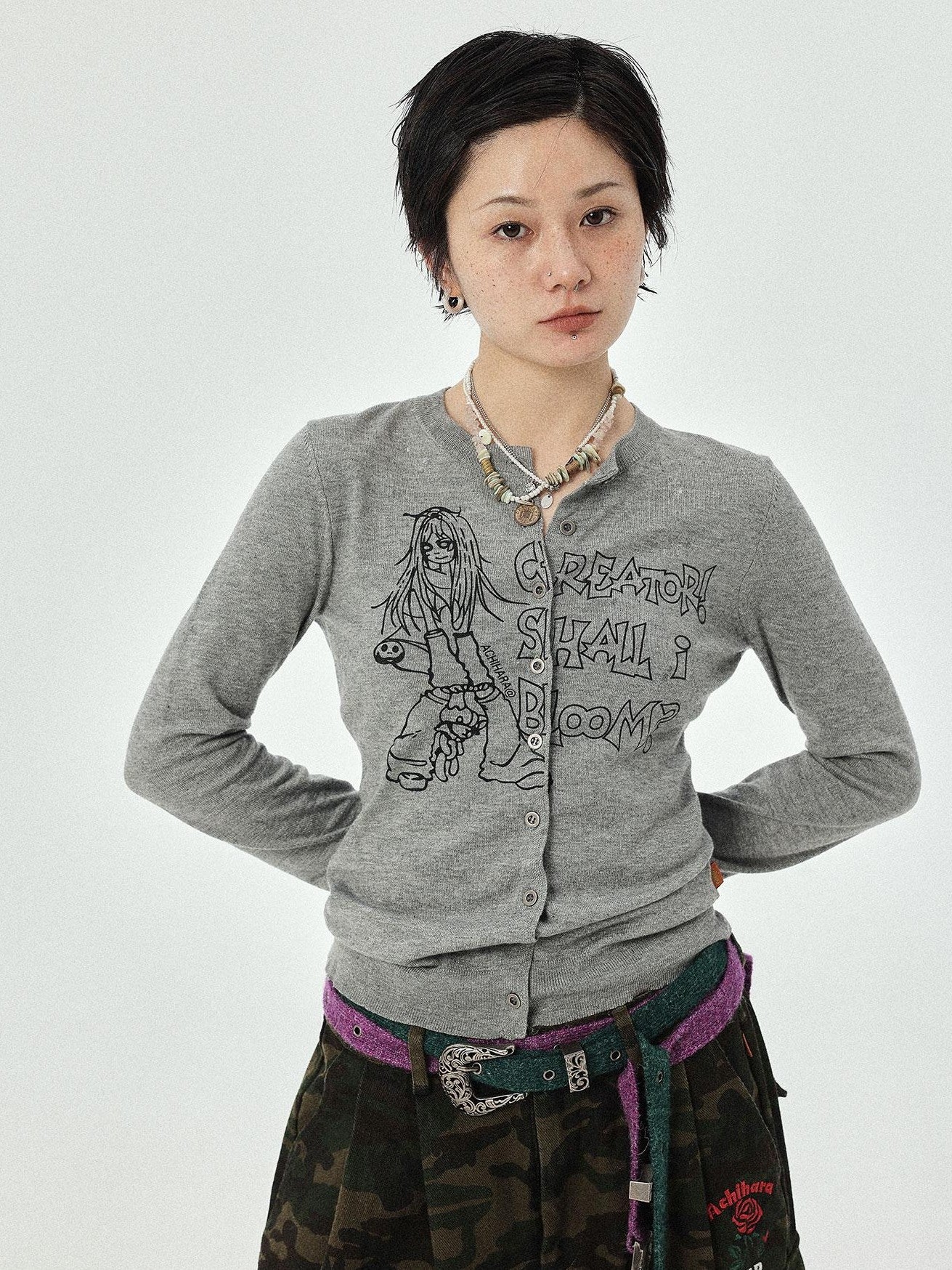 Achihara Cropped Manga Print Round Neck Loose Fit Women&