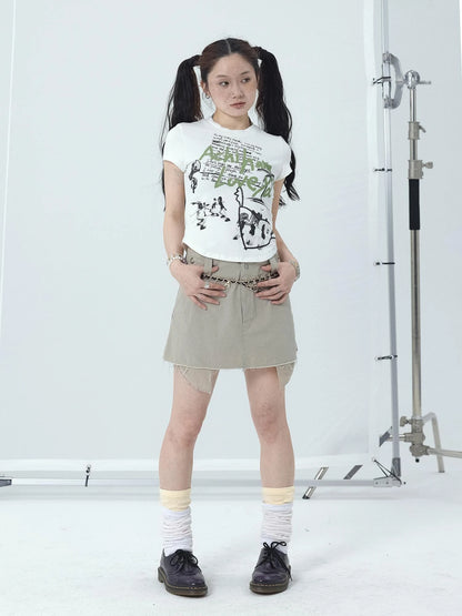 Cropped Print Tee Summer New Design Sweet Spicy Top