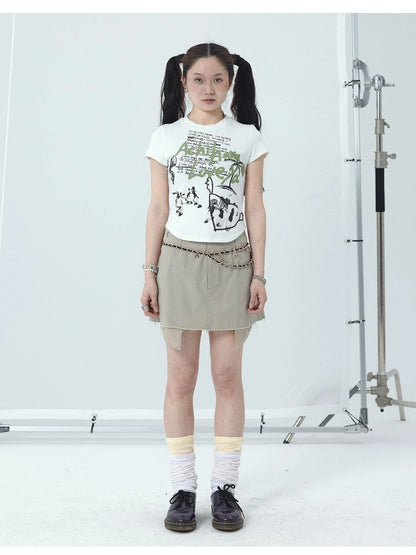 Cropped Print Tee Summer New Design Sweet Spicy Top
