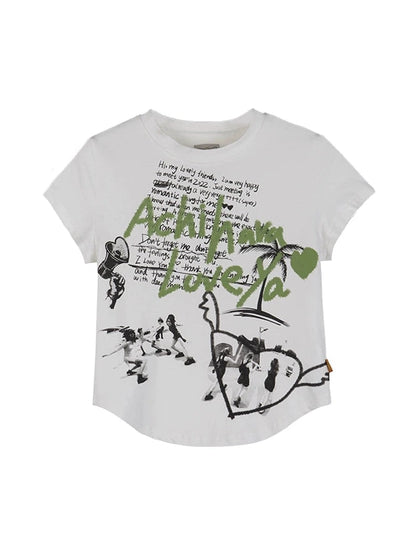 Cropped Print Tee Summer New Design Sweet Spicy Top