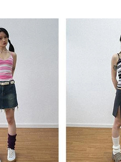 Custom Striped Two Tone Sleeveless Top