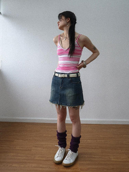 Achihara Custom Striped Two Tone Sleeveless Top