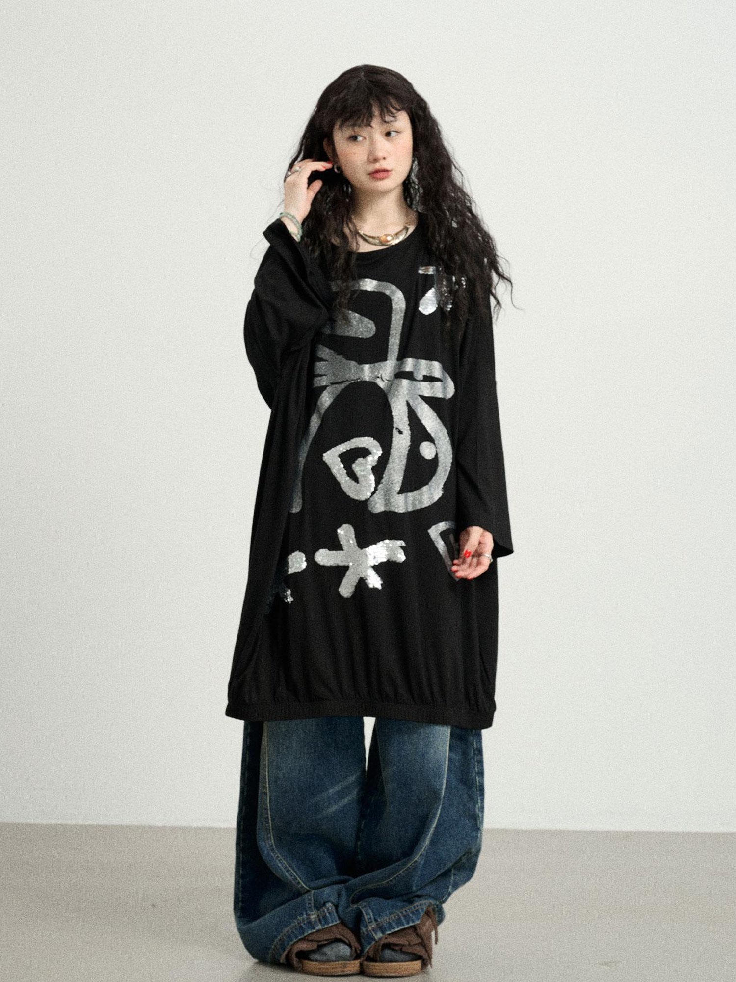 Achihara Dancing Bobo Monster Glitter Loose Tee
