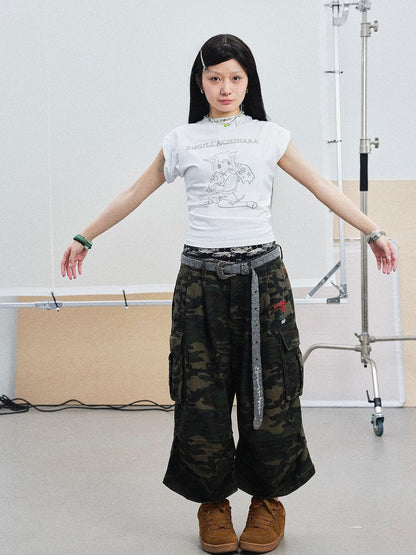 Achihara Demon Gacha Asymmetrical Tee V-Neck T-Shirt Long-Sleeve