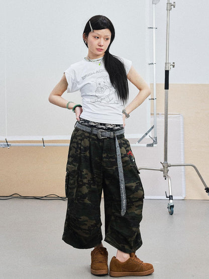 Achihara Demon Gacha Asymmetrical Tee V-Neck T-Shirt Long-Sleeve