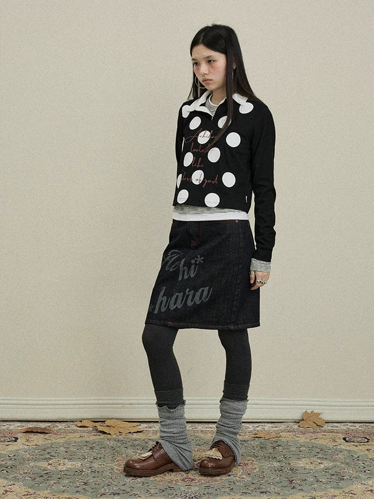 Achihara Denim Print Mini Skirt 2025 Spring Autumn Casual Wear-3