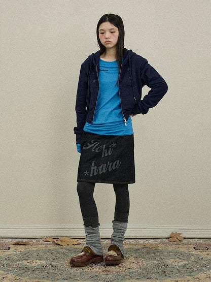 Achihara Denim Print Mini Skirt 2025 Spring Autumn Casual Wear-4
