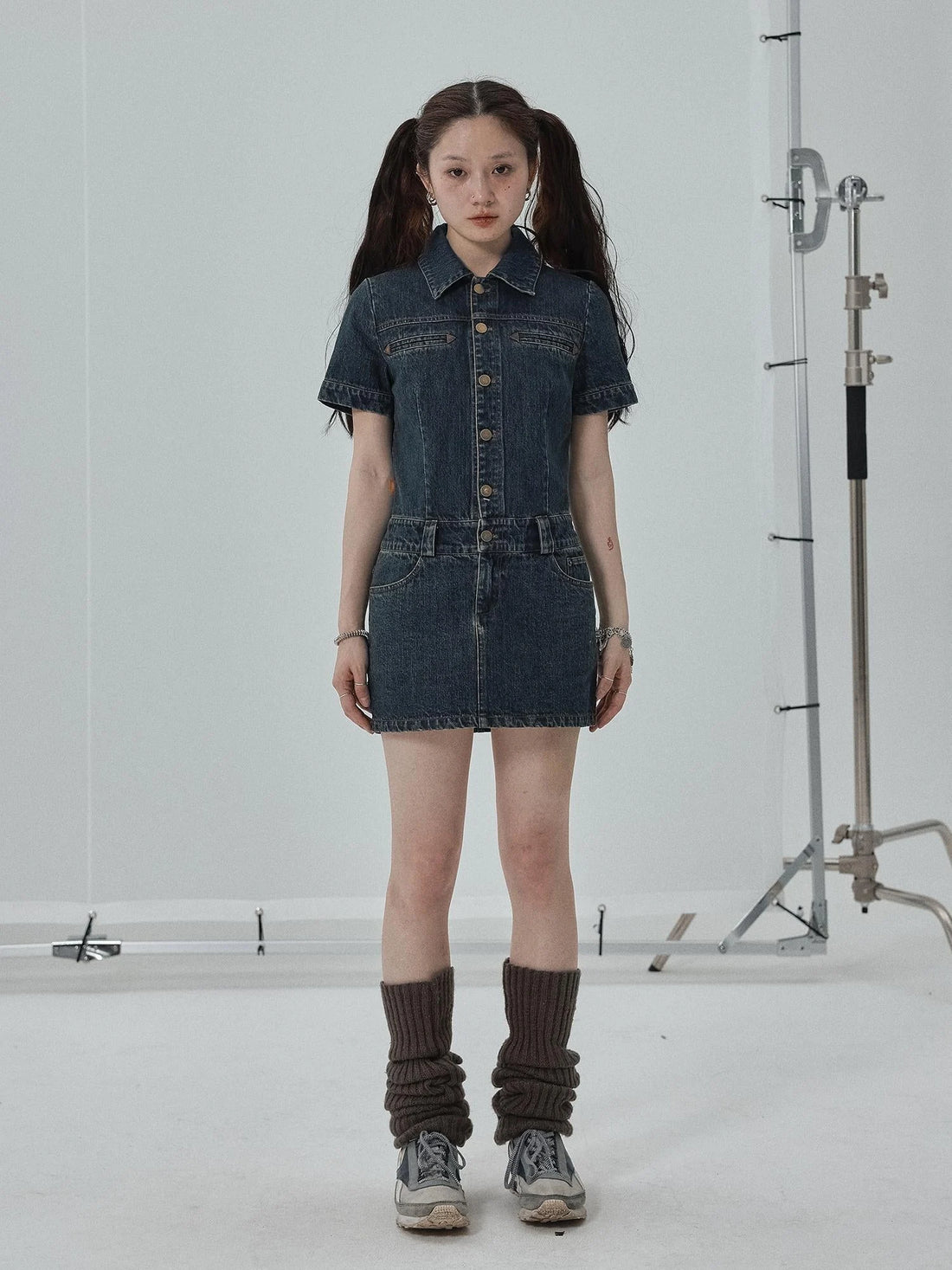 Denim Shirtdress With Short Sleeves