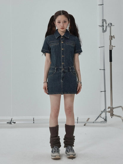 Denim Shirtdress With Short Sleeves