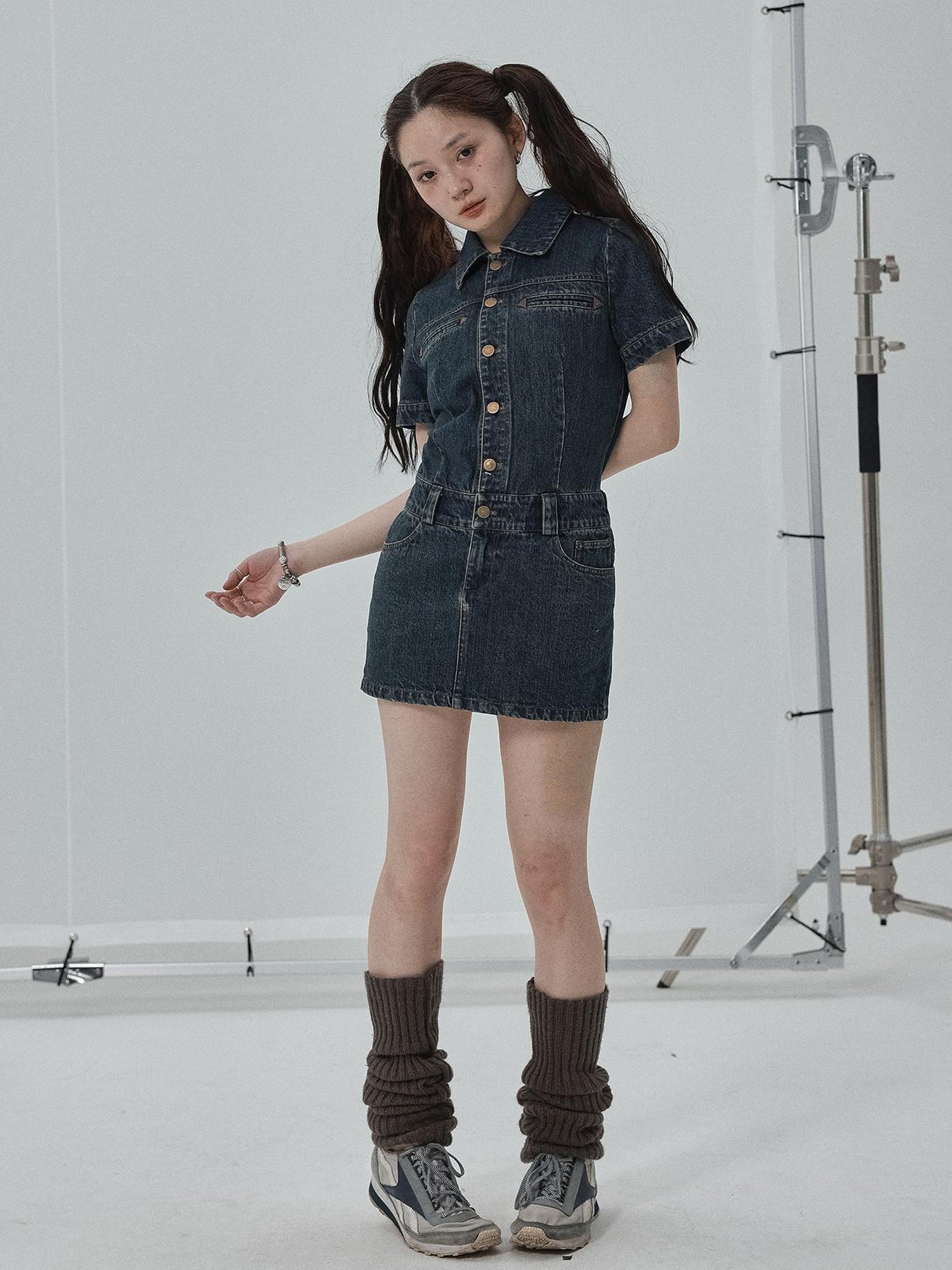 Achihara Denim Shirtdress With Short Sleeves