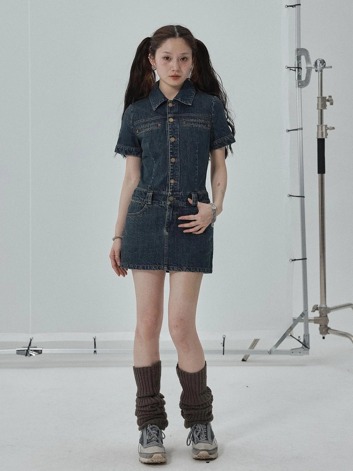 Denim Shirtdress With Short Sleeves