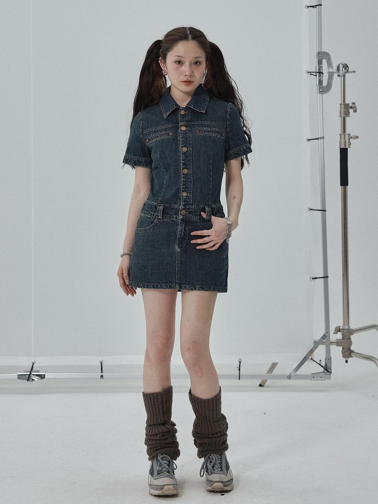 Achihara Denim Shirtdress With Short Sleeves