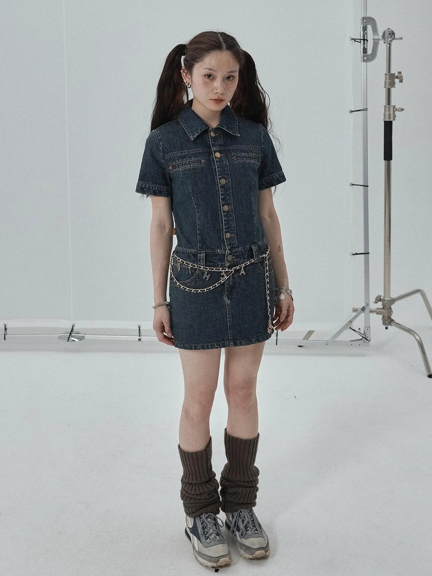 Denim Shirtdress With Short Sleeves