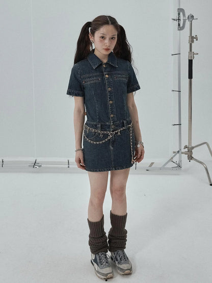 Denim Shirtdress With Short Sleeves