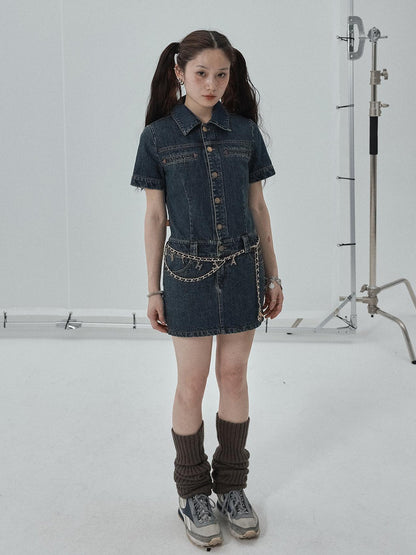 Achihara Denim Shirtdress With Short Sleeves