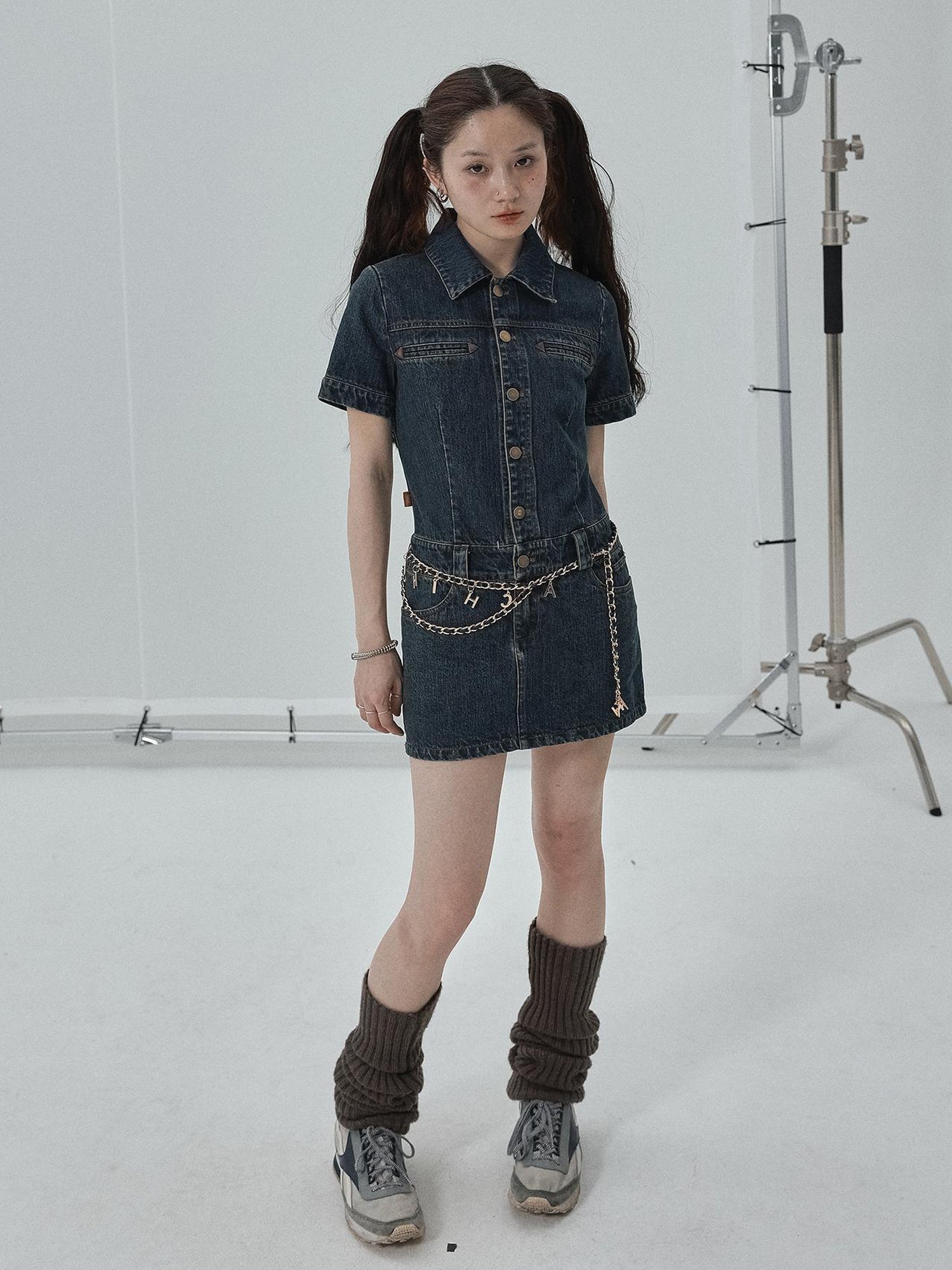 Achihara Denim Shirtdress With Short Sleeves