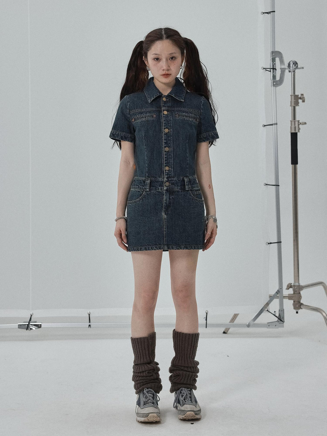Achihara Denim Shirtdress With Short Sleeves
