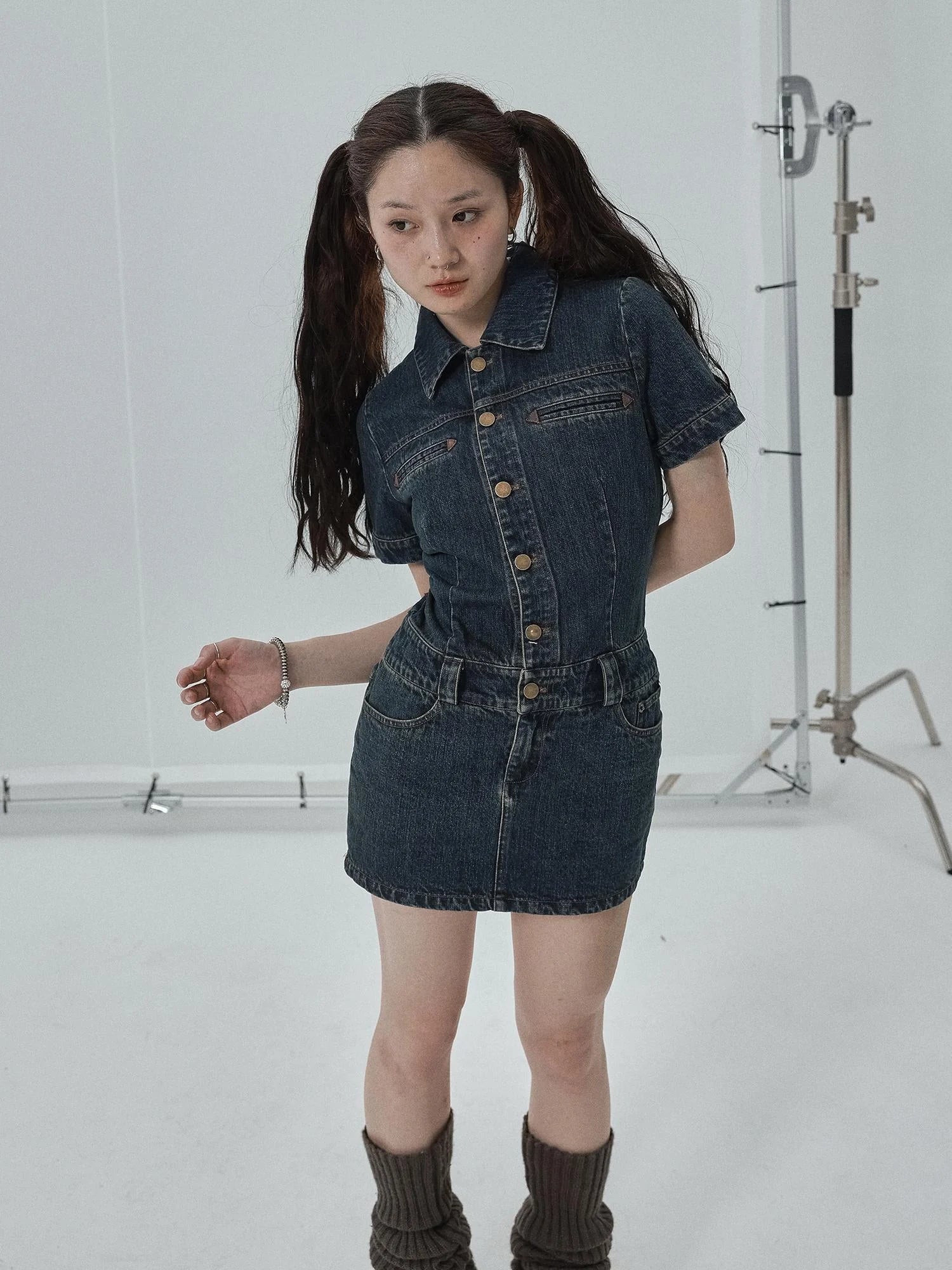 Denim Shirtdress With Short Sleeves