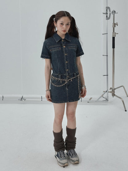 Achihara Denim Shirtdress With Short Sleeves