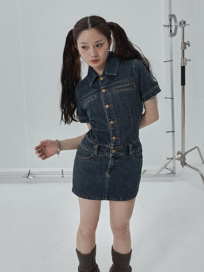Achihara Denim Shirtdress With Short Sleeves