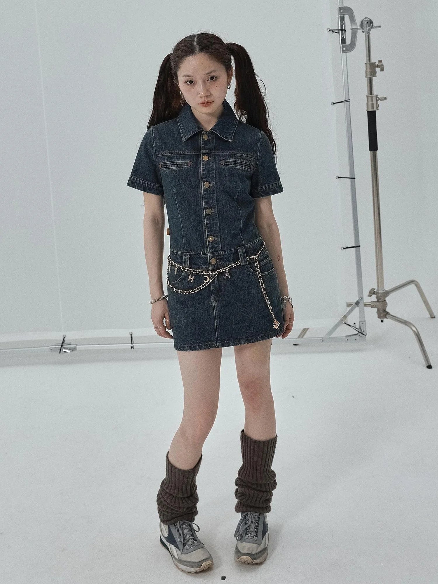 Denim Shirtdress With Short Sleeves