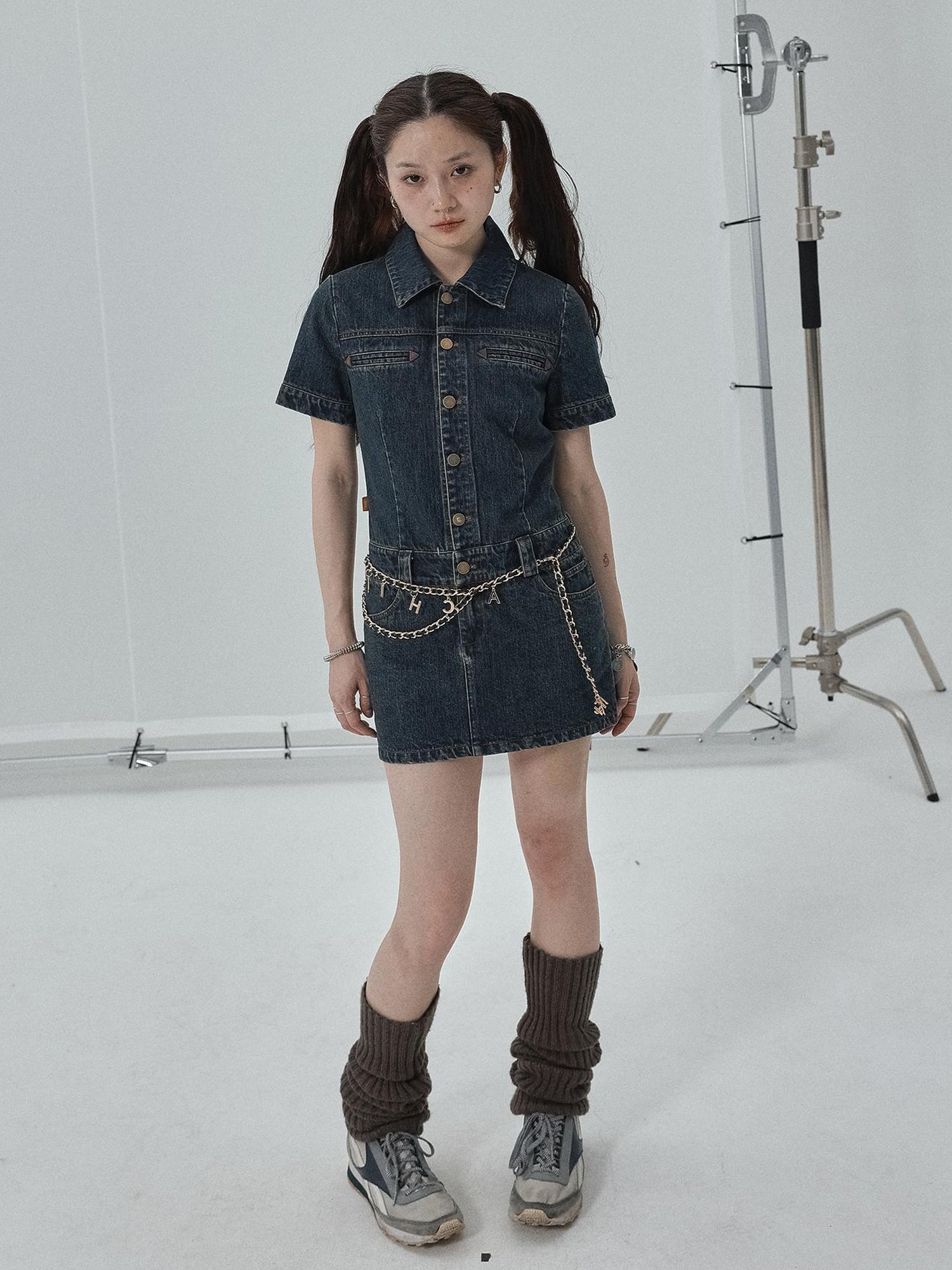 Achihara Denim Shirtdress With Short Sleeves