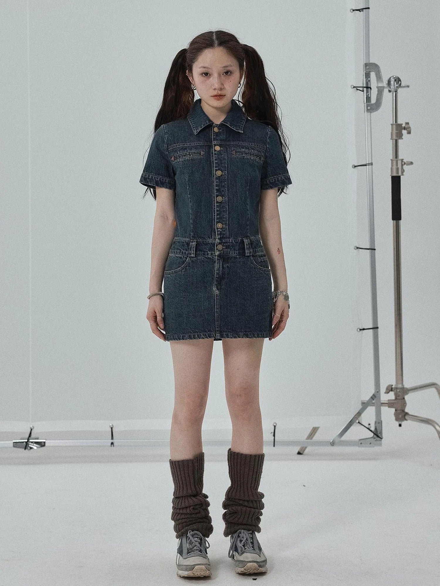 Denim Shirtdress With Short Sleeves