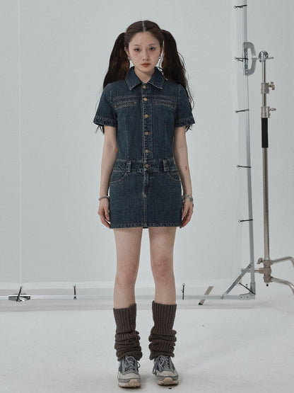 Achihara Denim Shirtdress With Short Sleeves