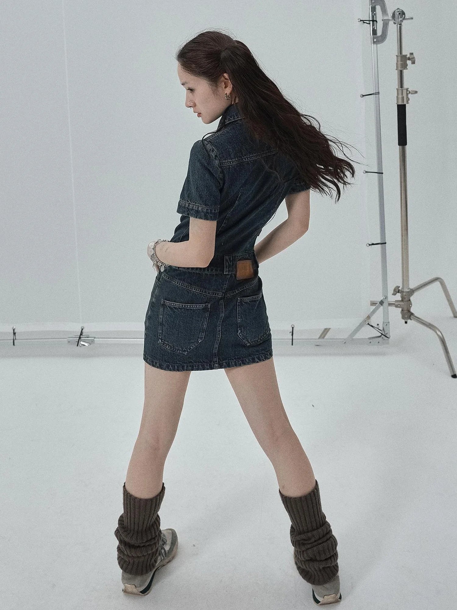 Denim Shirtdress With Short Sleeves