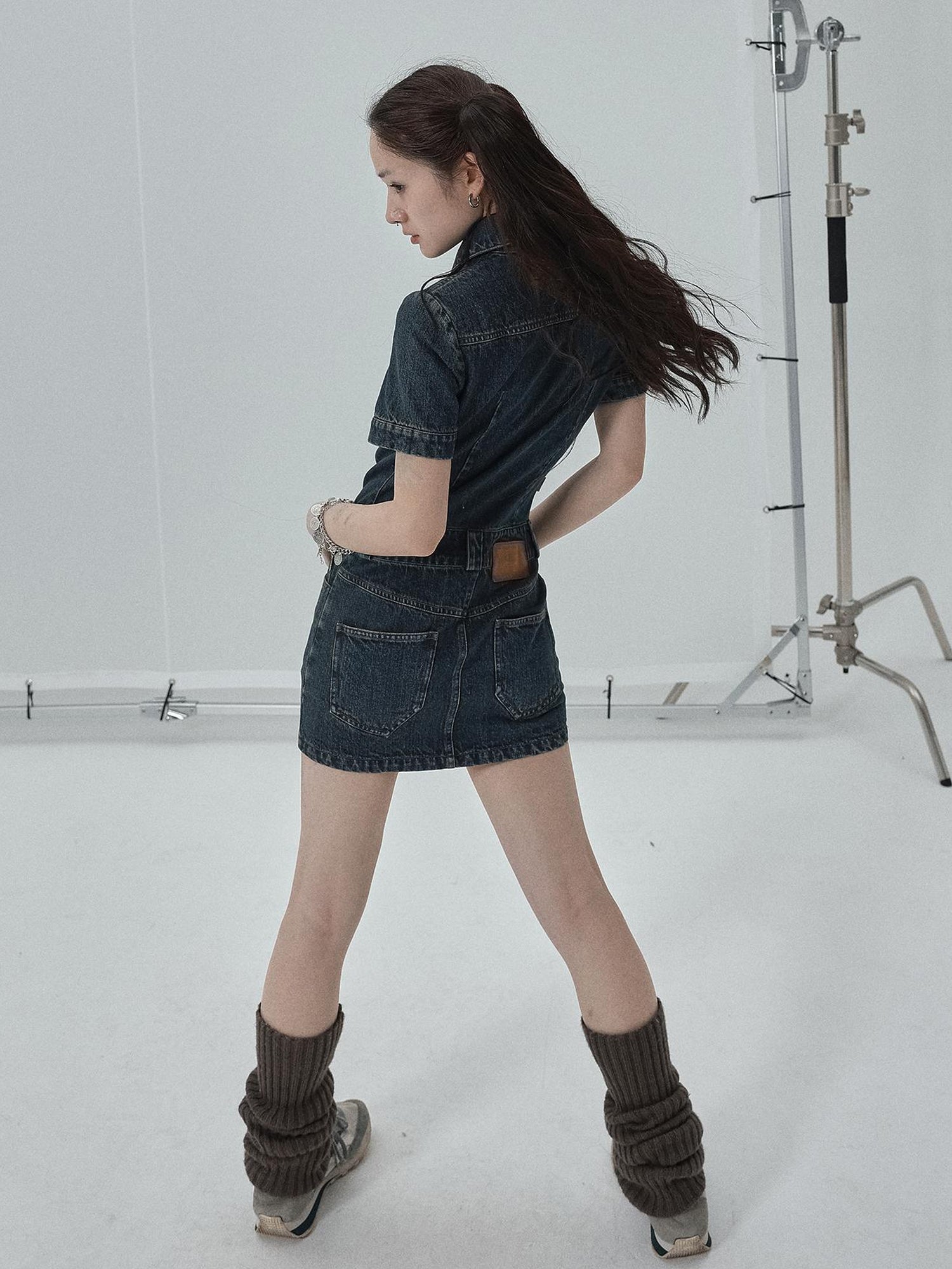 Achihara Denim Shirtdress With Short Sleeves
