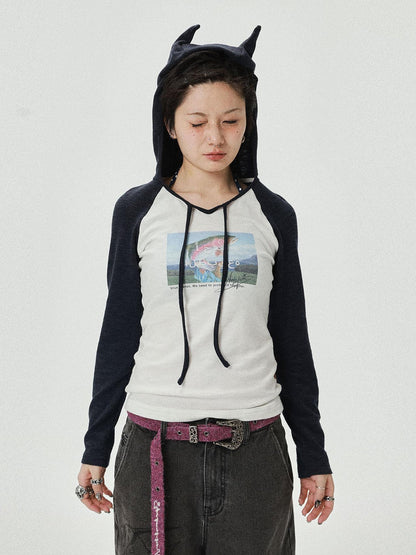 Achihara Devil Betta Earth Print Drop Shoulder Tee