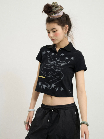 Digital Dragon Polo Tee V-neck T-shirt Long-Sleeve