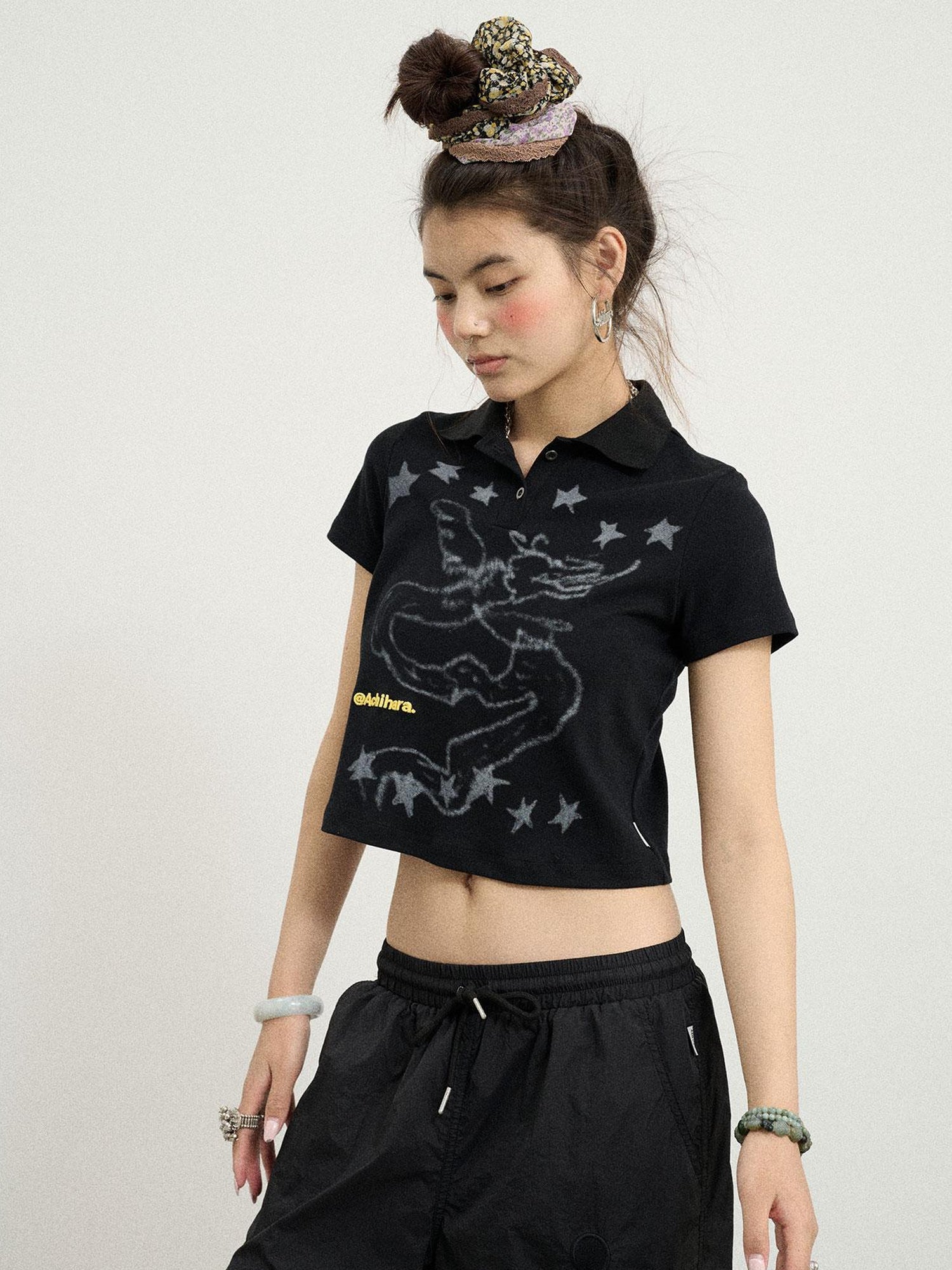 Achihara Digital Dragon Polo Tee V-neck T-shirt Long-Sleeve
