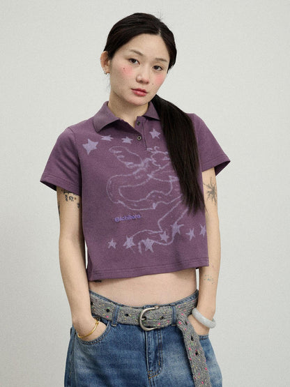 Achihara Digital Dragon Polo Tee V-neck T-shirt Long-Sleeve