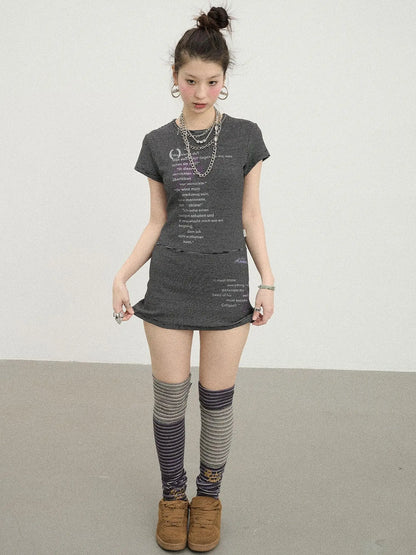 Distorted Pixel Stripe V Neck T Shirt Long Sleeve