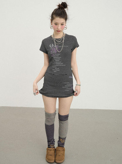 Achihara Distorted Pixel Stripe V Neck T Shirt Long Sleeve