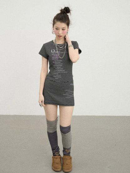 Distorted Pixel Stripe V Neck T Shirt Long Sleeve
