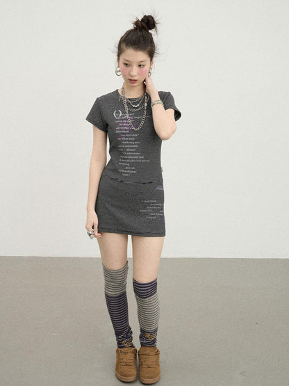 Achihara Distorted Pixel Stripe V Neck T Shirt Long Sleeve