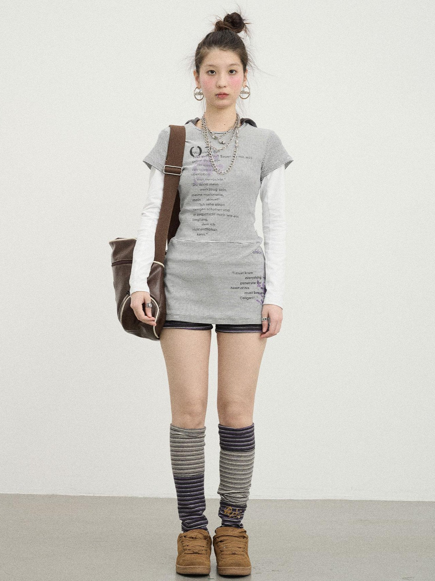 Achihara Distorted Pixel Stripe V Neck T Shirt Long Sleeve