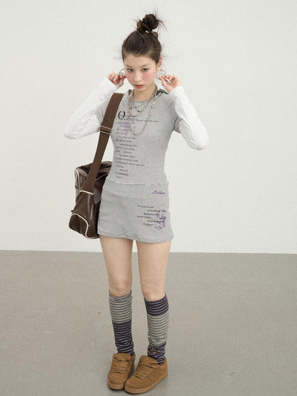 Achihara Distorted Pixel Stripe V Neck T Shirt Long Sleeve