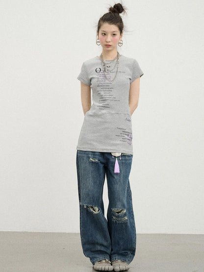 Distorted Pixel Stripe V Neck T Shirt Long Sleeve